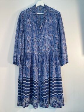 Anthropologie - Blink   London Blue Stripe Print Mini Ruffle Shirt Dress | XL